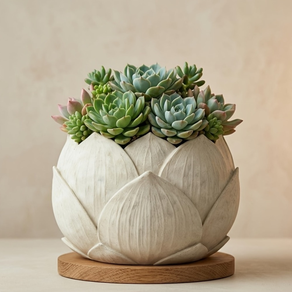 Aloe Vera Pot - Exquisite Creative Lotus Shaped Resin Flower