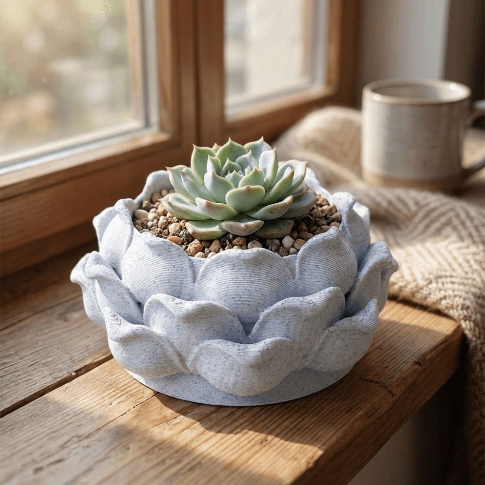 Echeveria Succulent - Lotus Shaped Succulent Plant Pot 3D
